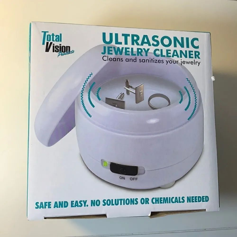Ultrasonic Jewelry Cleaner New Safe Sanitize Battery Operated White Total Vision